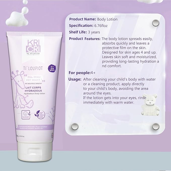 Children's Body Lotion Lubricated Moisturizing with Natural Plant Ingredients, Suitable for Children Over 4+ Age