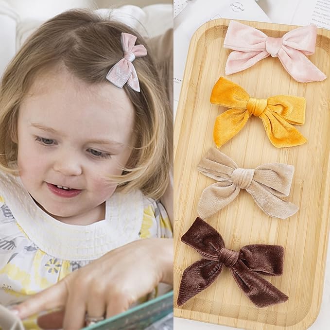 4 inch Velvet Hair Bows Clips, 24pcs Toddler Girls Hair Bows Full Lined Alligator Clip Accessories Baby Girl Ponytail Pigtail Holder 12 Pairs Hair Clips