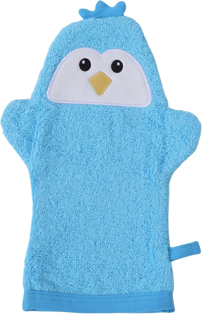 JN&LULU Baby Organics Bath Mitt Toddlers Bath Cotton and Soft Scrub Bathing Loofah Baby Shower Gifts(Blue Penguin)