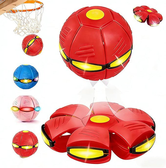 Magic Bouncing Ball with 6 LED Lights, 2-in-1 Flying Saucer Ball, Pop-Up Transform, Explosion-Proof,Gift Pack, Interactive Toy for Indoor & Outdoor Parent-Child Sports