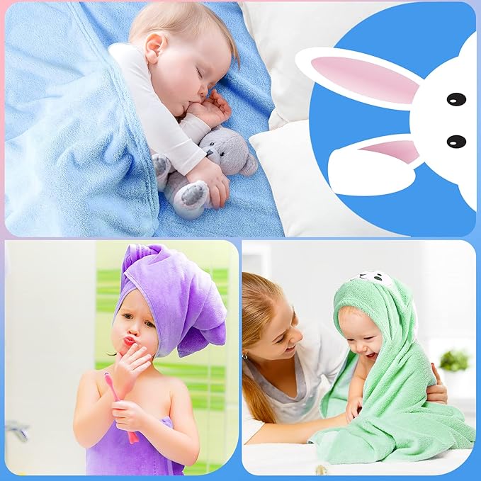 Kenning 4 Pack 28 x 55 Inch Hooded Baby Towels Toddler Bath Towel Toddler Baby Towels with Hood, Hooded Kids Bath Towel for Boy Girl 0-5 Year, Absorbent Thick Soft, Large Size, 4 Colors