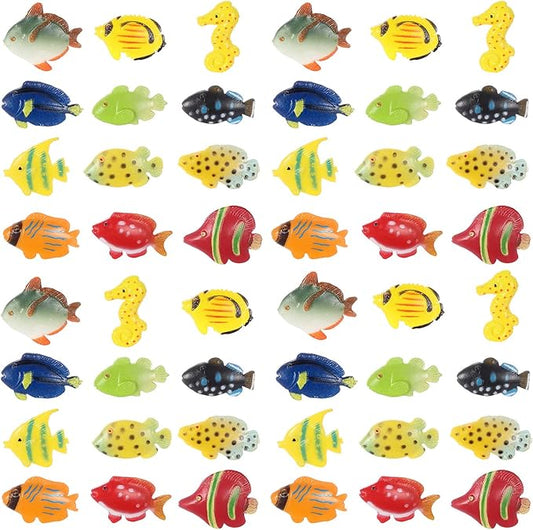 Boao 48 Pcs Plastic Fish Toys Small Tropical Fish Figure Set Sea Animals Mini Bath Toy Tropical Party Favor Gifts Assorted Ocean Creatures Figures Birthday Learning Educational Party Supplies Decor
