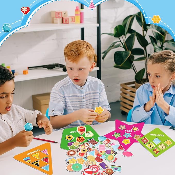 Halloscume 70 Pcs Shape Sorters for Toddlers Shape Puzzle and Matching Games Set with 10 Sorting Mats and 60 Everyday Objects Pieces for Kids Preschool Classroom Child Learning