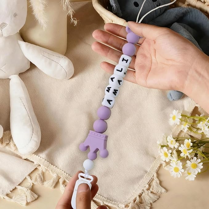 Personalized Pacifier Clip with Name Custom Pacifier Holder with Name Newborn Baby Gift Sets (Crown)