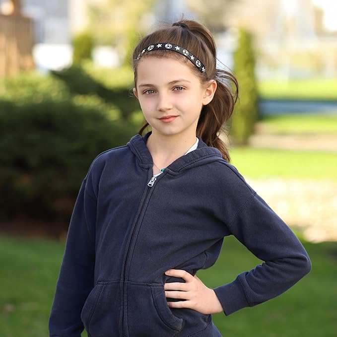 FROG SAC 4 Adjustable Headbands Girls, Christmas Halloween Easter Cheetah Gymnastics Head Band, Leopard Cheetah Stretch Elastic Fabric Thin No Slip Athletic Sport Soccer Kids (Soccer 2)