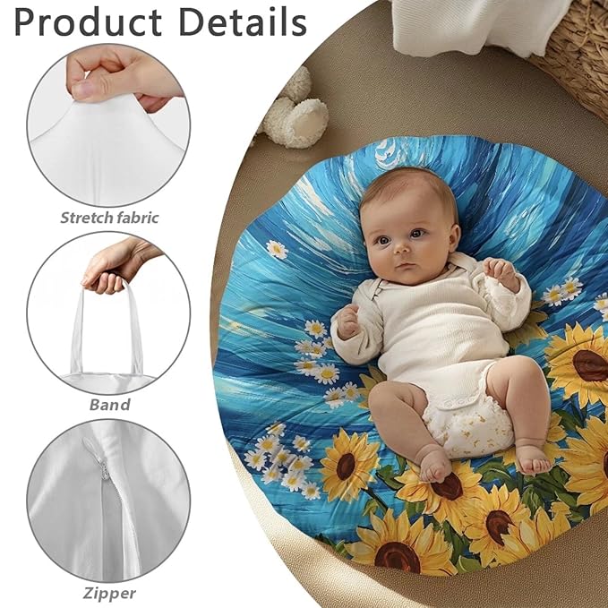 Newborn Lounger Cover, Sunflower Daisy Print Waterproof Infant Lounger Pillow Cover Soft Baby Lounger Slipcover Washable Infant Lounger Pillow Cover for Most Babies
