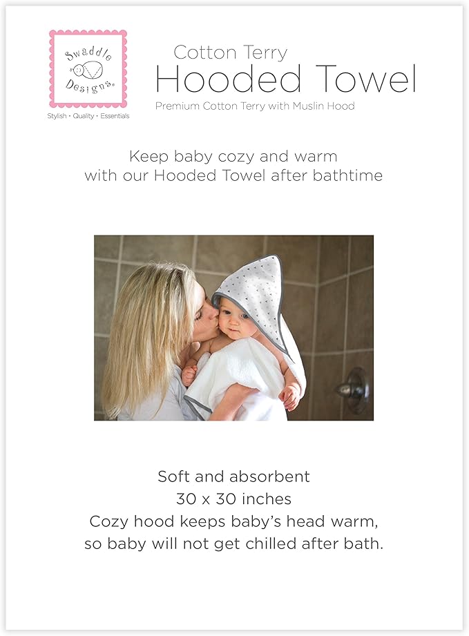 SwaddleDesigns Cotton Terry Baby Hooded Towel, Tiny Triangle Shimmer, Blue