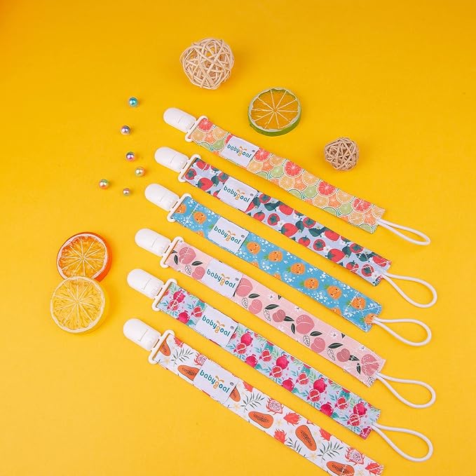 babygoal Fruit Pacifier Clips, 6 Pack Binky Paci Holder Leashes Fits for Most Baby Pacifiers and Binkies