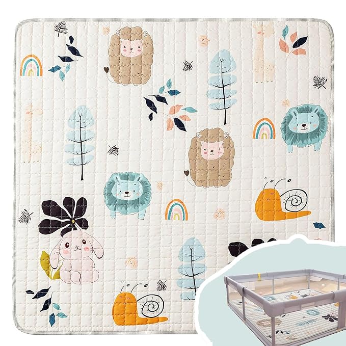 Baby Play Mat,50x50 Play Mat for Floor, Soft Thick Baby Floor Play Mat for Infants, Babies, Toddlers Tummy Time,Baby Crawling Mat,Machine Washable Cushioned for Playpen,Animals
