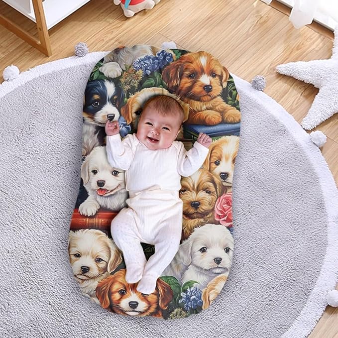 Puppy Dog Longer Cover for Baby Boys and Girls, Cute Dogs Snuggle Me Covers for Newborn Infant Nest Slipcover, 21.3“ X 31.5”