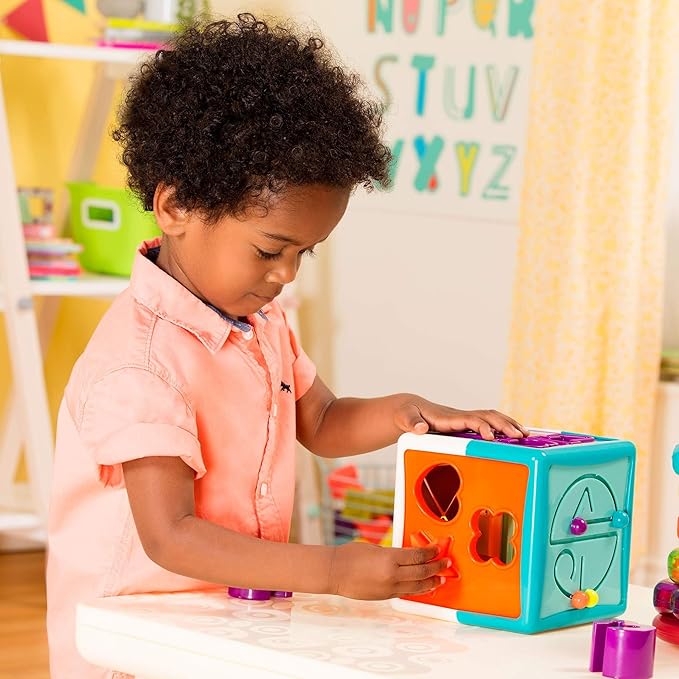 Battat – Shapes, Numbers & Letters – Toddler Sorting Activity Cube – Dexterity Toy – Bead Maze – 2+ Years – Shape Sorter Cube