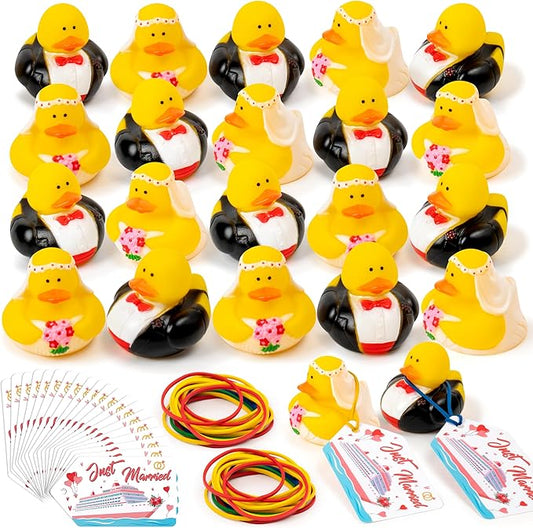 H1vojoxo Wedding Rubber Ducks for Cruise - 20 Set Just Married Cruise Duck Tags Kits Bride Groom Duckies for Honeymoon Anniversary Party Bathtub Wedding Car Cake Decoration Bridal Shower Gift Souvenir