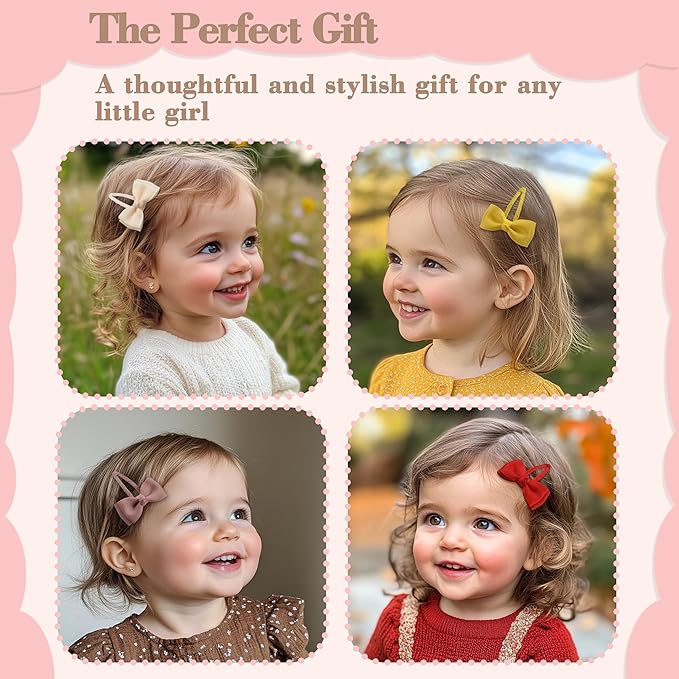 Hair Clips, 40-Pack Premium Quality Lightweight Hair Bows Snap Clips in 20 Colors, Baby Barrettes, Hair Pins, Hair Bows for Pigtails, Hair Accessories for Kids Children