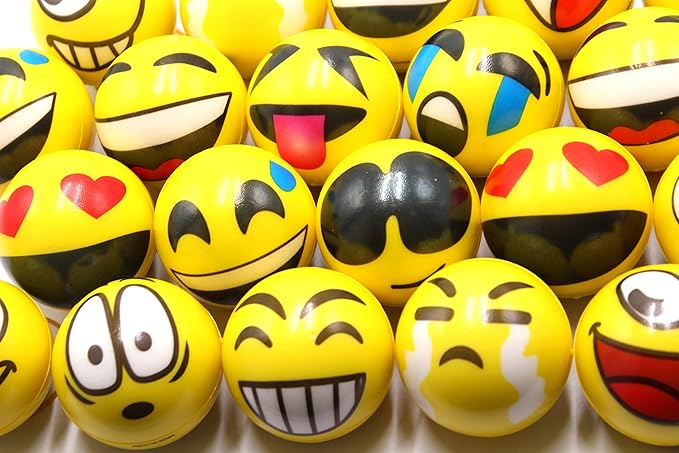Set of 12 - Fun Face Stress Balls Cute Hand Wrist Stress Reliefs Squeeze Balls for Kids and Adults at School or Office Party Favors (Yellow Color Random Faces) (Latest)