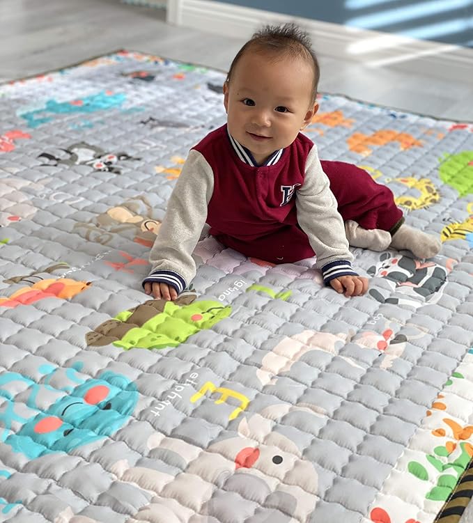 Moiré Baby A to Z Animal Learning Baby Play Mat Extra Large 76 in. x 58 Padded Crawling Carpet for Babies (A to Z Animal)