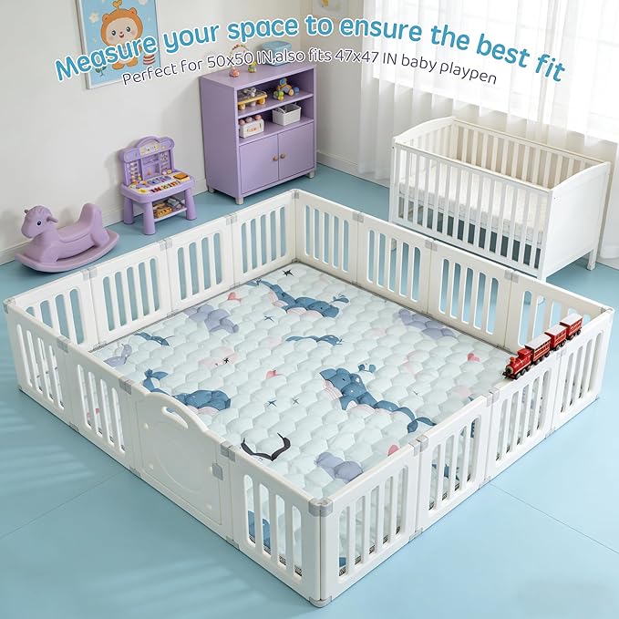 ENVTEK Baby Play Mat for Floor Playpen - 50" X 50" Playpen Mat,Thick One-Piece Crawling, Odorless Floor Mat, Non-Slip Cushioned Baby Playmat for Infants,Babies,Toddlers. Foldable and Machine Washable