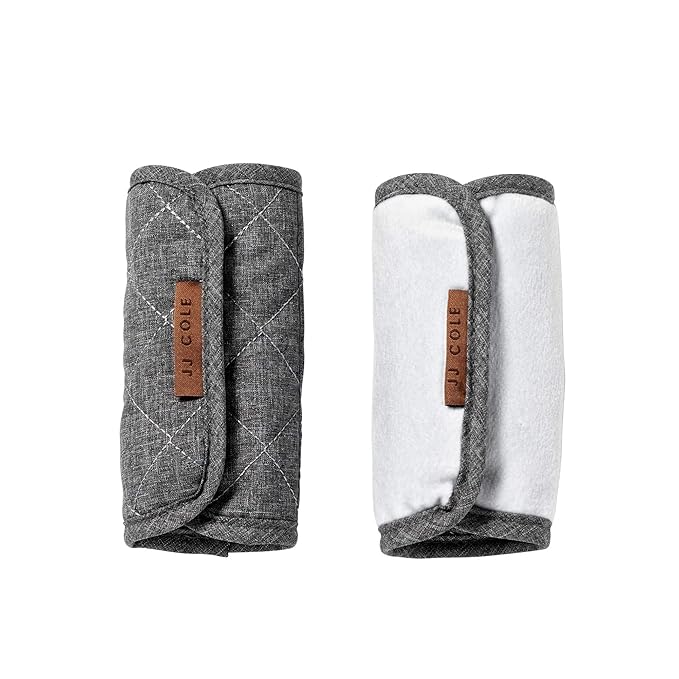 JJ Cole Reversible Seat Belt Covers - Quilted Seat Belt Cover for Car Seat Straps - Heather Gray - Car Seat Belt Cover - Baby Travel Essentials