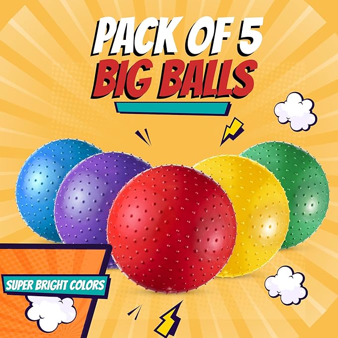 Bedwina 18-Inch Big Balls for Toddlers and Kids - Inflatable Giant Balls for Kids with Hand Air Pump, Big Bouncy, Sensory Play, Stress Toy, Knobby, Large Playground, Recess, Games for Children