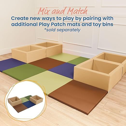ECR4Kids SoftZone Play Patch Activity Mat Squares, Modular Playmat, Earthtone, 4-Pack