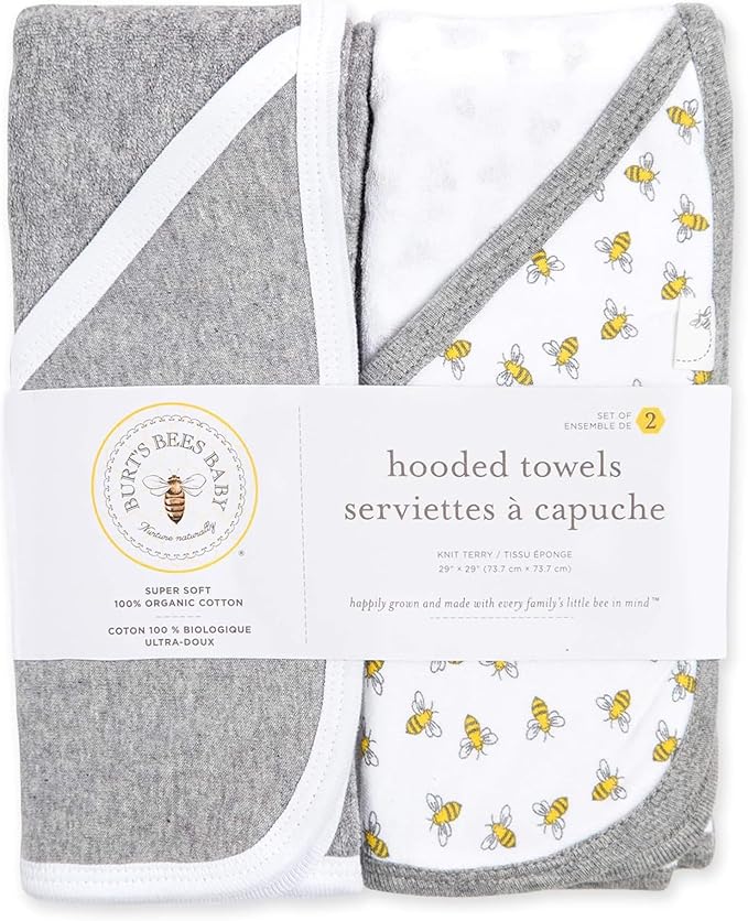 Burt's Bees Baby - Hooded Towels, Absorbent Knit Terry, Super Soft Single Ply, 100% Organic Cotton