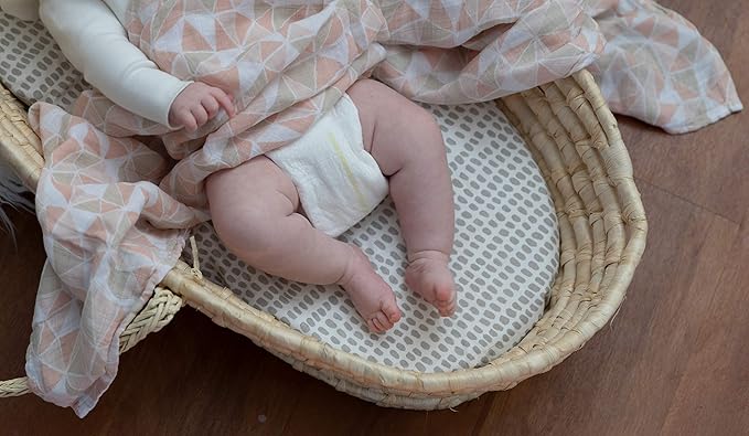 Ely's & Co. Patent Pending Waterproof Bassinet Sheet, No Need for Bassinet Mattress Pad Cover, 2 Pack Neutral Taupe Grey Splash & Stripes,for Baby Girl and Boy