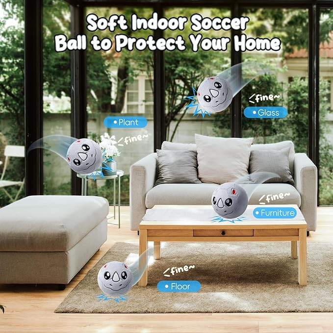 VangeBow Silent Indoor Soccer Balls for Toddlers 1-3, Inflatable Soft Plush Baby Toddler Soccer Ball Toys Gifts for 1 2 3 4 5 Year Old Boy Girl First Birthday Gift (Rhino, Pump Include)
