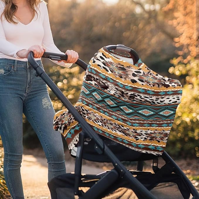 Binienty Aztec Western Geometric Baby Car Sear Cover Canopies, Leopard Print Stroller Protector Cover,High Chair/Shopping Cart/Breastfeeding Cover