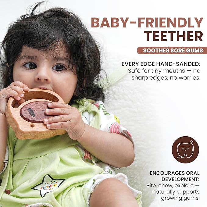 HippoToys Handcrafted Wooden Baby Rattle | Natural Teething Toy | Montessori Sensory Developmental Toy | Non-Toxic Organic Wood | Newborn Infant Baby Boy Girl Gift 0-12 Months