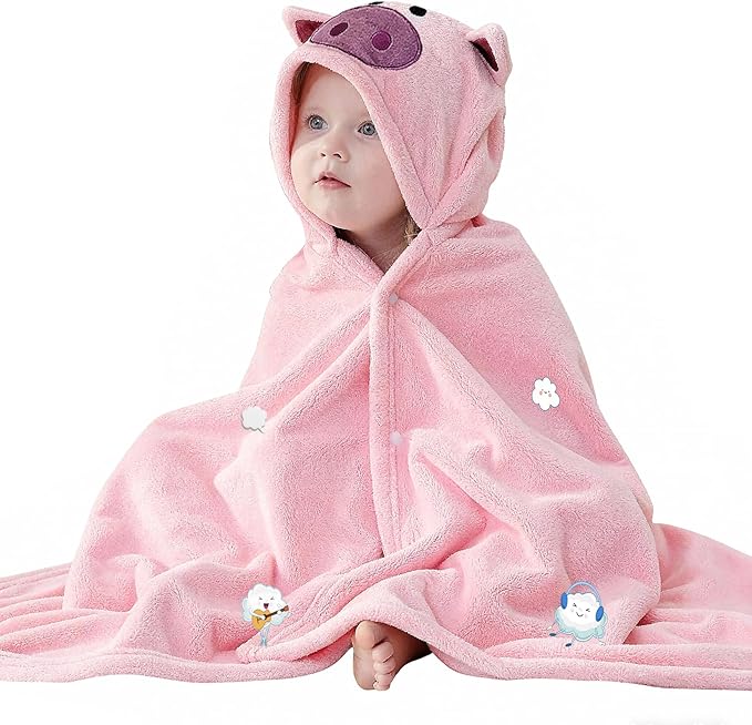 Toddler Baby Bath Towel with Hood 27.5"X55" Ultra Absorbent Soft Cozy Comfort Bathrobe Blanket, 0-6 Years Infant Shower Towel for Girls & Boys(Blush)
