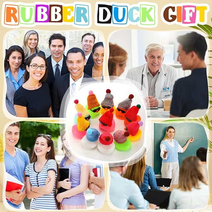 Liliful 2 Inch Rubber Employee Appreciation Gift Ducks Bulk with Hats Glasses You Are Awesome Sign Card for Staff Team Coworker Friends(12 Sets,Colorful)