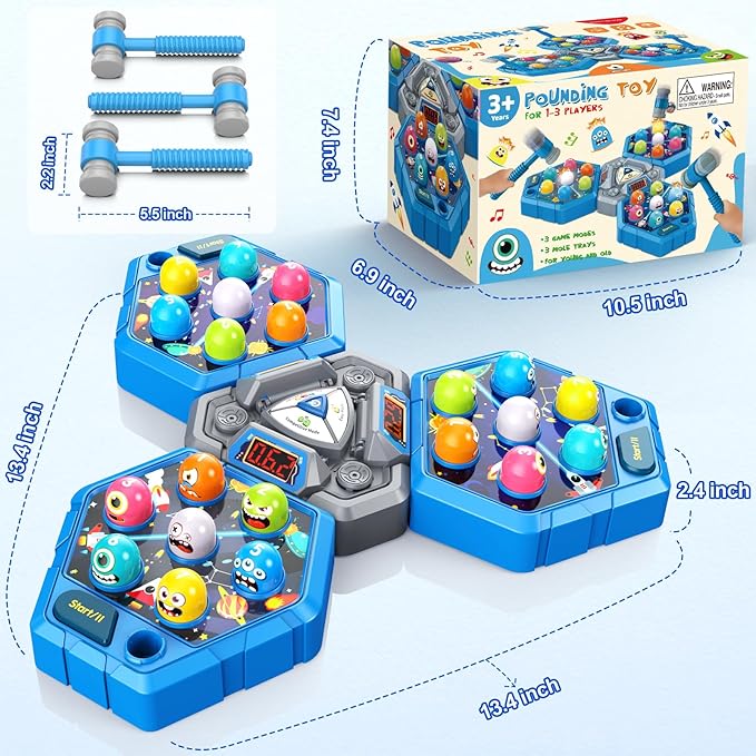 Whack Game Mole for Toddlers, Toys for 3 4 5 6 7+ Year Old Boys Girls,Pounding Toys for Age 3-8, Birthday Gift for 3-12 Year Old Boys Girls, Interactive Educational Toys with 3 Modes,1-3 Player