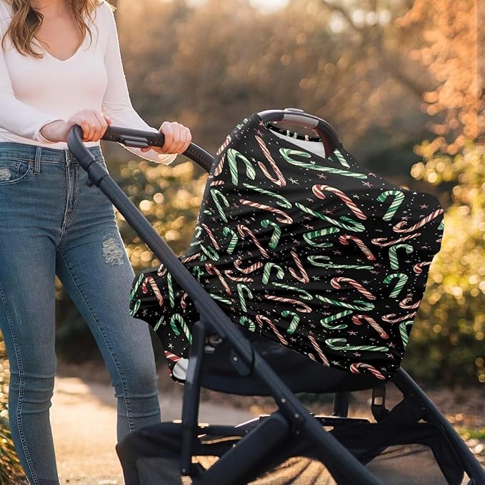 AFPANQZ Christmas Candy Car Seat Covers for Babies Stretchy Lightweight Extra Soft Nursing Cover Breastfeeding Shield Carseat High Chairs Gender Neutral Shopping Carts