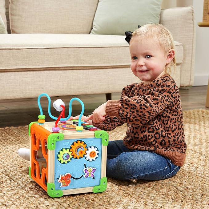 LeapFrog Touch and Learn Electronic Musical Light-Up Wooden Activity Cube Toy, Animal Themed, Ages 1 and Up