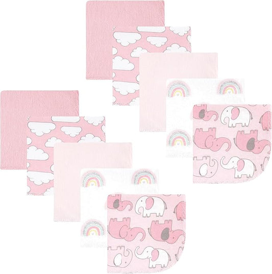 Hudson Baby Unisex Baby Flannel Cotton Washcloths 10-Pack, Girl New Elephant, One Size