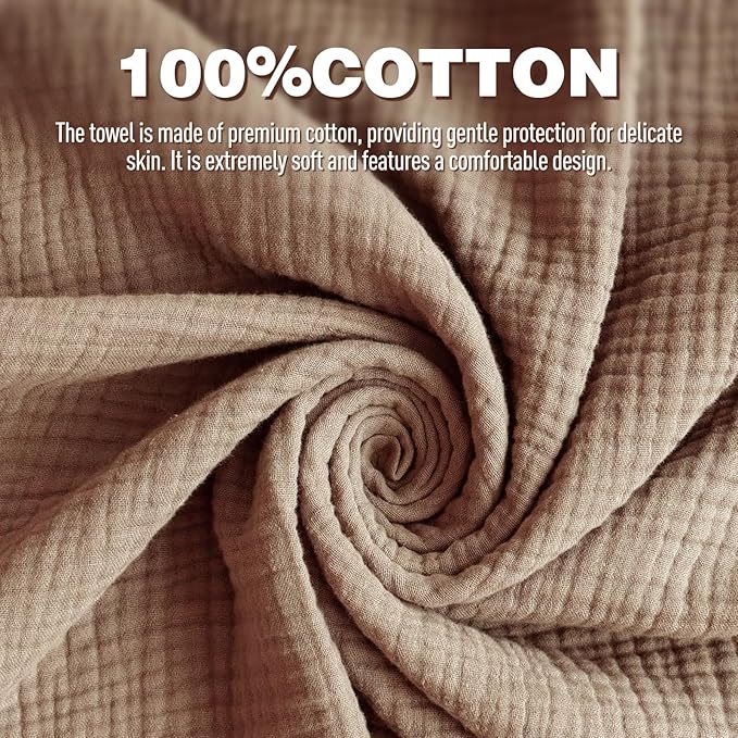 Cinaci 1pc Soft & Absorbent 100% Muslin Cotton Baby Hooded Bath Towel for Baby Girls Boys Newborns Infants Toddlers Kids (Brown)