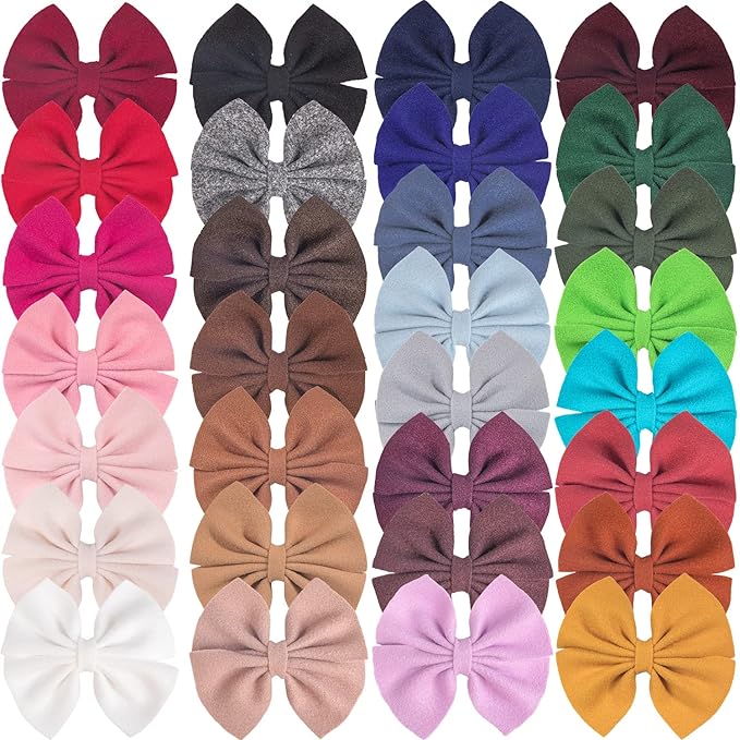 XIMA 30PCS Girls Hair Bows Clips Felt Woolen Hair Accessories Handmade Cotton Hair Bow for Toddler Girls Infants Kids and Teens 30Colors