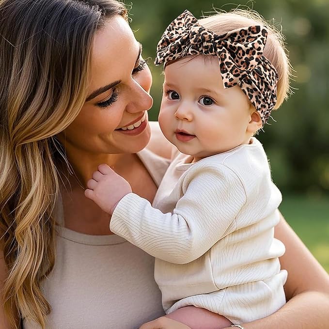 LemonSpce Handmade Baby Head wrap with Bows Stretchy Soft Infant Comfortable Baby Bow for Newborn girls and boys,Toddler-Leopard Camo Printed Hair Accessories