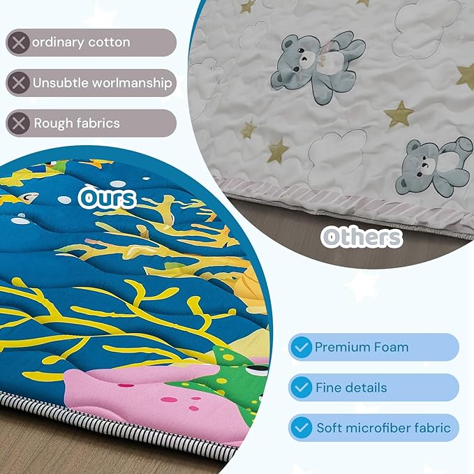 RONGFA Baby Play Mat for Floor, 50'' x 50'' Thicken Foam Soft Padded Mat for Baby, Playpen Mat for Toddlers Infant Kids, Machine Washable, Non-slip Bottom Safe for Crawling (Sea)