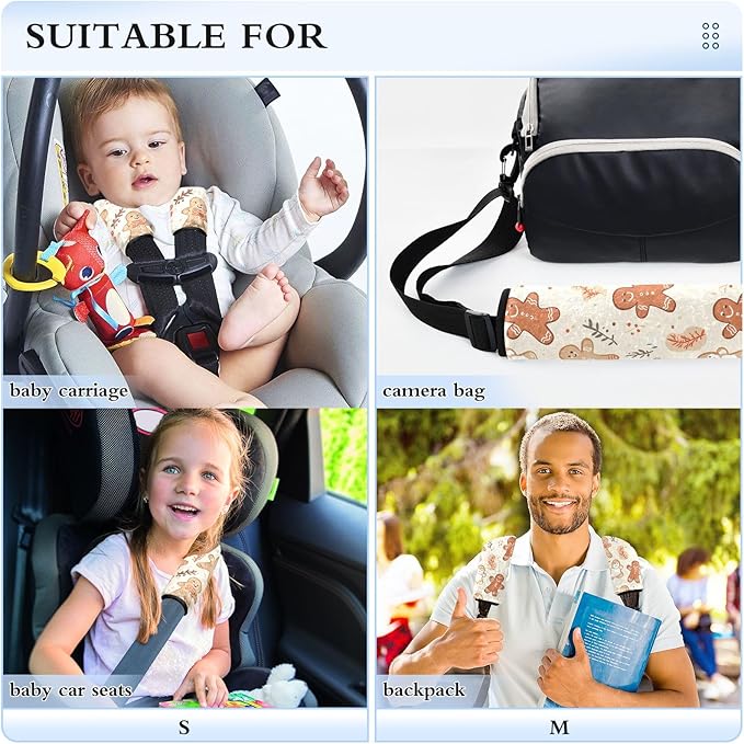 CHIFIGNO Cute Gingerbread Men Cookies Beige Car Seat Belt Covers Pack of 2 Soft Seat Belt Strap Cover Car Seat Shoulder Pads for Adults Kids