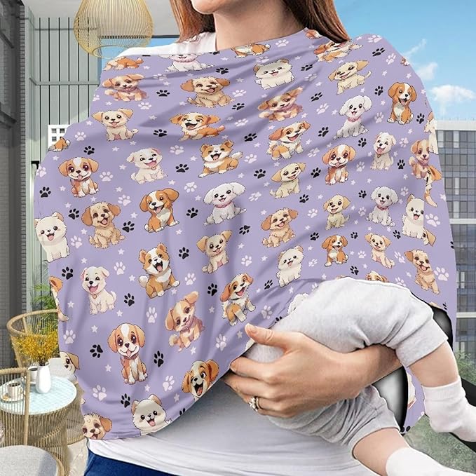 GIFTPUZZ Cute Puppy Car Seat Cover for Girls and Boys, Stretchy Breastfeeding Nursing Cover, Grocery Cart Cover, High Chair Cover, Baby Car Seat Covers Thermal Carseat Canopy