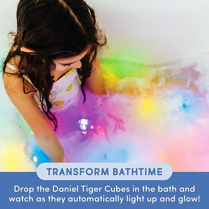 Glo Pals Water-Activated Light-Up Cubes for Bathtime and Sensory Play - Includes 6 Reusable Light-Up - Sensory Toys and Glowing Bath Cubes for Kids and Toddlers - Daniel Tiger