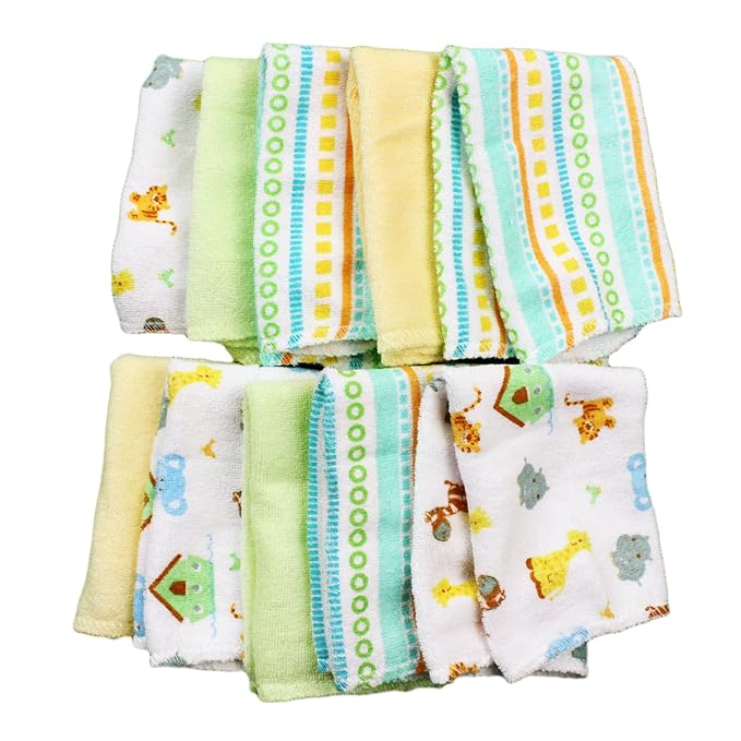 Spasilk Baby Washcloth Wipes Set for Newborn Boys and Girls, Soft Terry Washcloth Set, Pack of 20, Yellow Lines