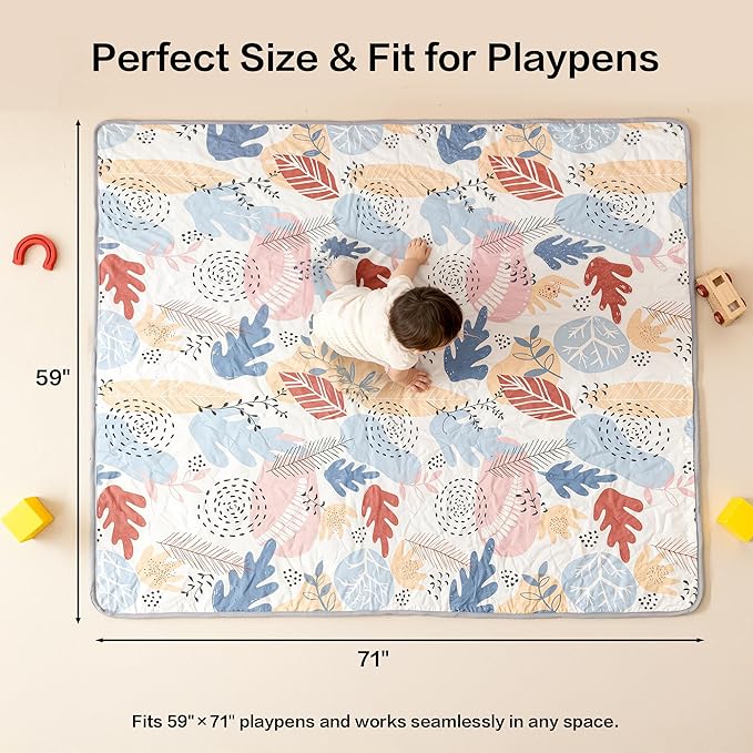 71"×59" Baby Play Mat, Premium Thicker Foam Floor Mat, Bohemian Non-Slip for Infants & Toddlers, Foldable Machine Washable Crawling Mat