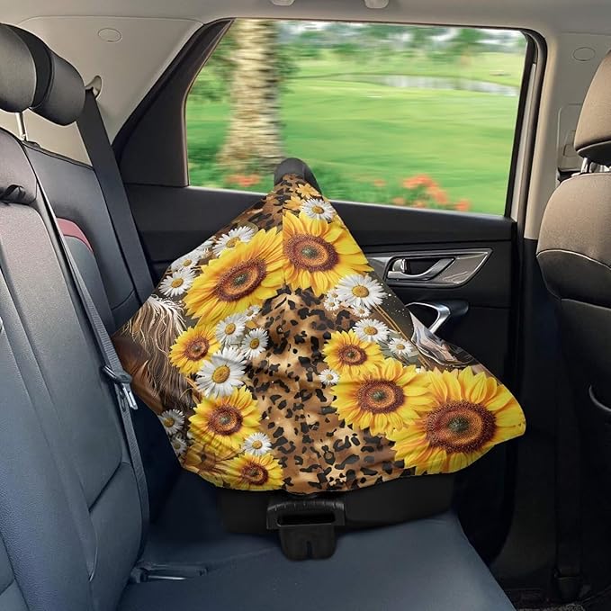 ZFRXIGN Sunflower Horse Baby Car Seat Cover Girls Nursing Scarf Carseat Canopy Gifts Multi-Use Cover Ups for Stroller High Chair Shopping Cart Daisy Leopard Cheetah