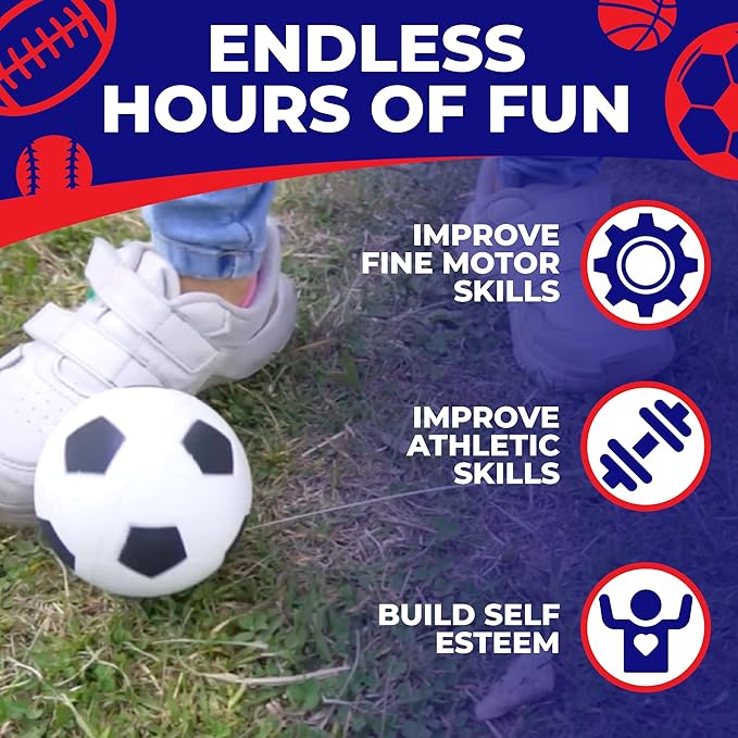 Toysery Foam Kickball Set for Toddler and Baby – Soft Foam Soccer Ball, Football, Basketball, Tennis Ball & More – Easy to Hold, Safe Toddler Ball Set with Carry Bag for Kids Ages 1-3