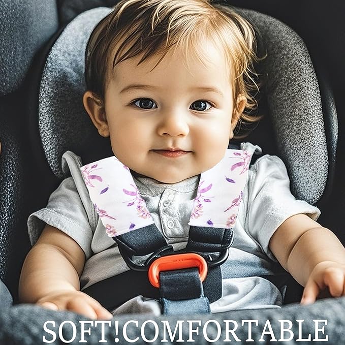 Carseat Strap Covers for Babies, Ultra Soft Double-Sided Use Shoulder Covers, 2 Pack Infant Seat Belt Covers for Car Seats/Strollers/High Chairs, for Baby Toddler Infant Boy Girl,Purple Floral
