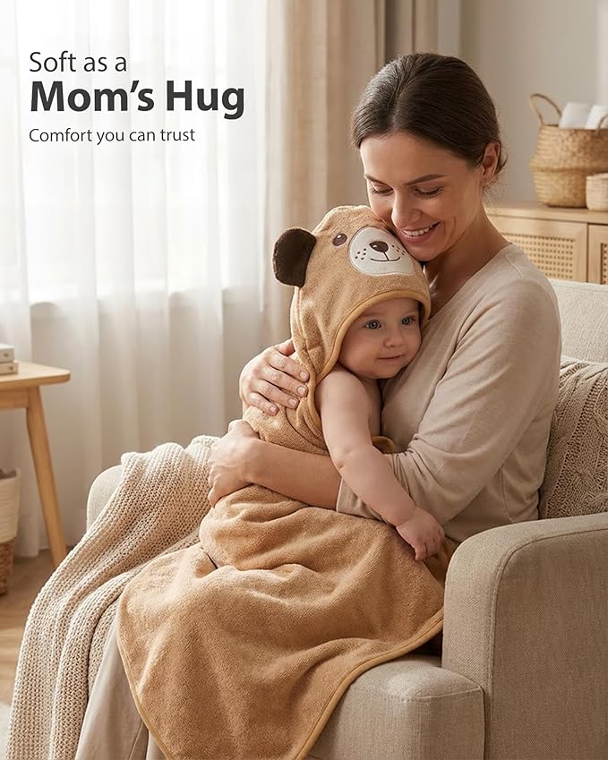 MINIBOO Hooded Baby Towels for Newborn & Toddler - Super Soft Baby Bath Towels with Hood, Highly Absorbent Viscose Made from Bamboo Hooded Towel for Boys, Girls, Newborn Essentials