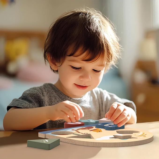 SPEEDY MONKEY Early Learning Puzzle for Toddlers 12m+ | 4-Piece Shape & Color Recognition Sorter Wooden Puzzle | Fine Motor Skills Sorting Board | Educational Activity Toy Gift for Kids
