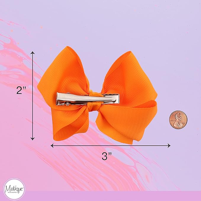 3 Inch Grosgrain Bow for Little Girls- Set of 2 (Orange)