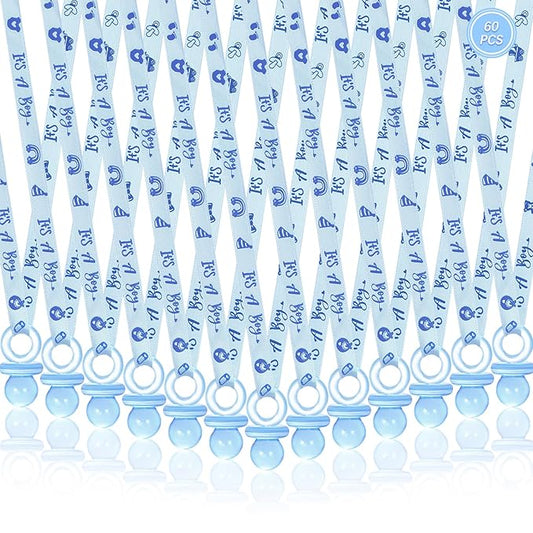 60 Pcs Baby Shower Pacifiers Necklace, Cute Acrylic Pacifier Necklaces for Chupones para Baby Shower Games Charm, Party Favors, Decorations DIY, Gender Reveal Table Scatter(Blue)